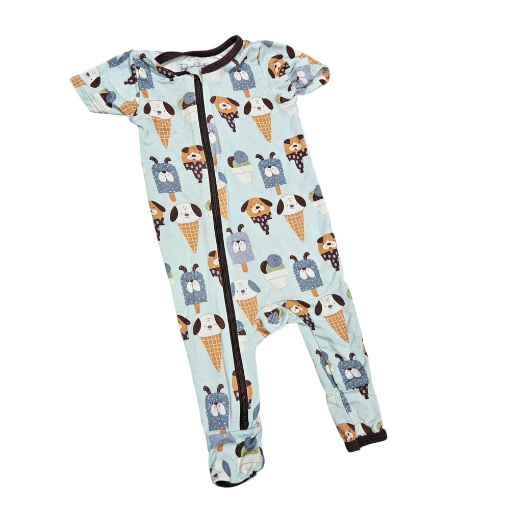 Bestaroo Footie Romper Baby 0-3M Blue Dog Ice Cream Bamboo Viscose Pajamas Sleep